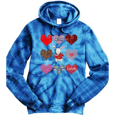 Funny Rabbit Cute Retro Floral Hearts Pattern Valentines Day Gift Tie Dye Hoodie