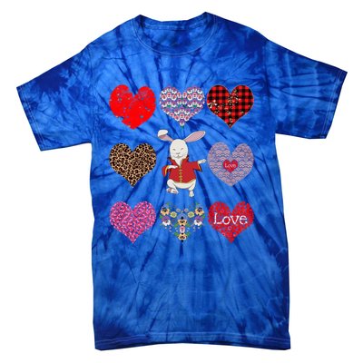 Funny Rabbit Cute Retro Floral Hearts Pattern Valentines Day Gift Tie-Dye T-Shirt