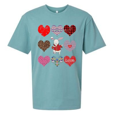 Funny Rabbit Cute Retro Floral Hearts Pattern Valentines Day Gift Sueded Cloud Jersey T-Shirt