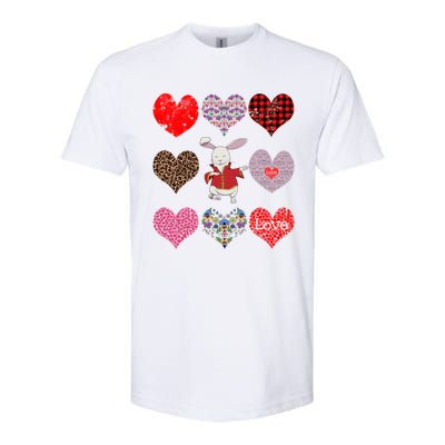 Funny Rabbit Cute Retro Floral Hearts Pattern Valentines Day Gift Softstyle CVC T-Shirt