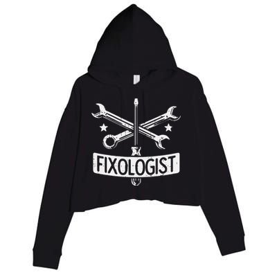 Fixologist Repair Car Technician Auto Mechanic Garage Crop Fleece Hoodie