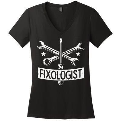Fixologist Repair Car Technician Auto Mechanic Garage Women's V-Neck T-Shirt