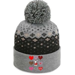 Funny Rabbit Cute Retro Floral Hearts Pattern Valentines Day Gift The Baniff Cuffed Pom Beanie