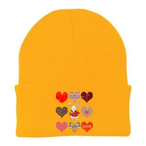 Funny Rabbit Cute Retro Floral Hearts Pattern Valentines Day Gift Knit Cap Winter Beanie