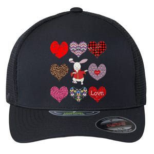 Funny Rabbit Cute Retro Floral Hearts Pattern Valentines Day Gift Flexfit Unipanel Trucker Cap