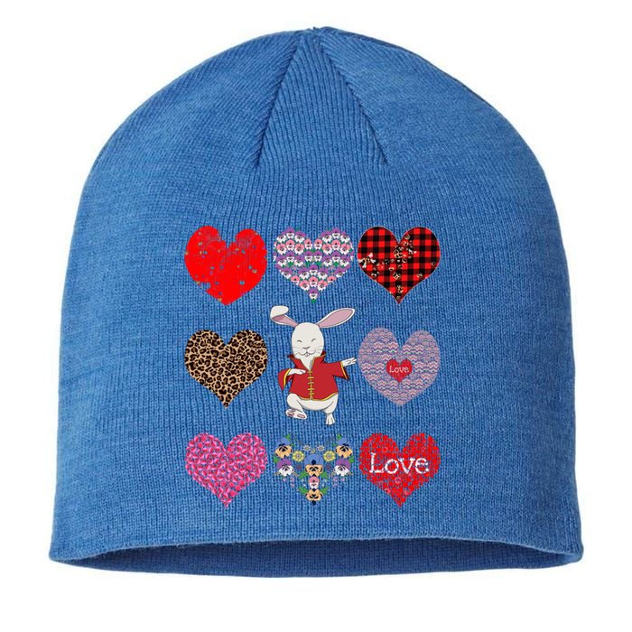 Funny Rabbit Cute Retro Floral Hearts Pattern Valentines Day Gift Sustainable Beanie