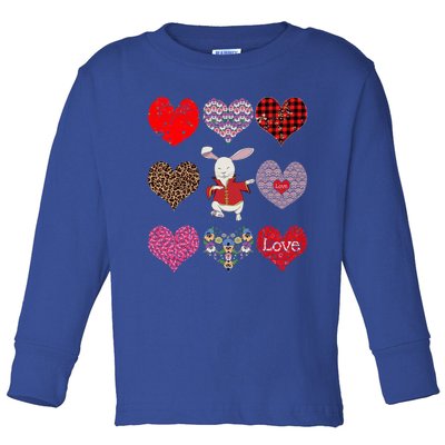 Funny Rabbit Cute Retro Floral Hearts Pattern Valentines Day Gift Toddler Long Sleeve Shirt