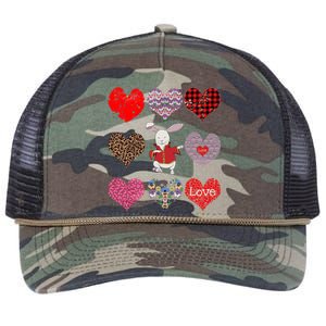 Funny Rabbit Cute Retro Floral Hearts Pattern Valentines Day Gift Retro Rope Trucker Hat Cap