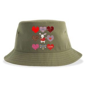 Funny Rabbit Cute Retro Floral Hearts Pattern Valentines Day Gift Sustainable Bucket Hat