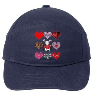 Funny Rabbit Cute Retro Floral Hearts Pattern Valentines Day Gift 7-Panel Snapback Hat