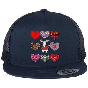 Funny Rabbit Cute Retro Floral Hearts Pattern Valentines Day Gift Flat Bill Trucker Hat