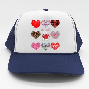 Funny Rabbit Cute Retro Floral Hearts Pattern Valentines Day Gift Trucker Hat