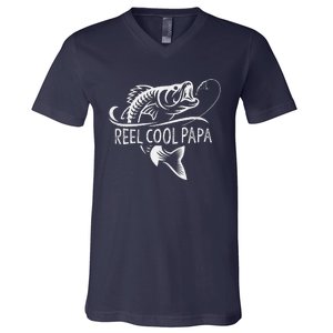 Funny Reel Cool Papa Fishing Dad Gifts Fathers Day Fisherman Fish V-Neck T-Shirt