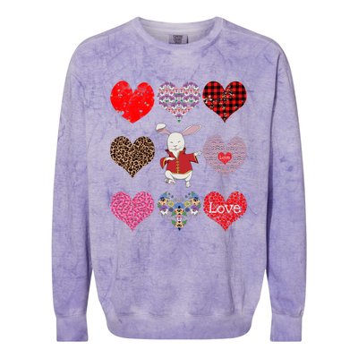 Funny Rabbit Cute Retro Floral Hearts Pattern Valentines Day Gift Colorblast Crewneck Sweatshirt