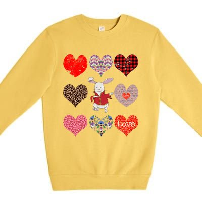 Funny Rabbit Cute Retro Floral Hearts Pattern Valentines Day Gift Premium Crewneck Sweatshirt