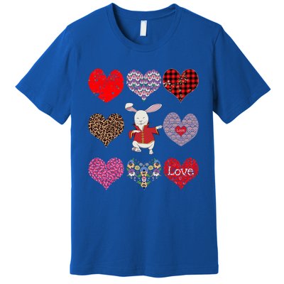 Funny Rabbit Cute Retro Floral Hearts Pattern Valentines Day Gift Premium T-Shirt