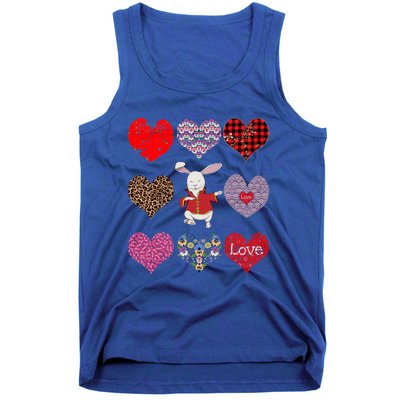 Funny Rabbit Cute Retro Floral Hearts Pattern Valentines Day Gift Tank Top