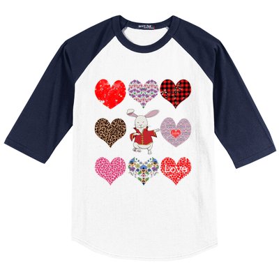 Funny Rabbit Cute Retro Floral Hearts Pattern Valentines Day Gift Baseball Sleeve Shirt