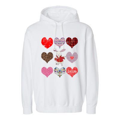 Funny Rabbit Cute Retro Floral Hearts Pattern Valentines Day Gift Garment-Dyed Fleece Hoodie