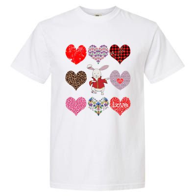 Funny Rabbit Cute Retro Floral Hearts Pattern Valentines Day Gift Garment-Dyed Heavyweight T-Shirt