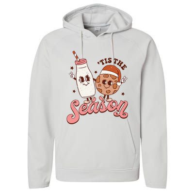 Festive Retro Christmas Milk and Cookie Season Performance Fleece Hoodie