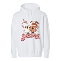 Festive Retro Christmas Milk and Cookie Season Garment-Dyed Fleece Hoodie