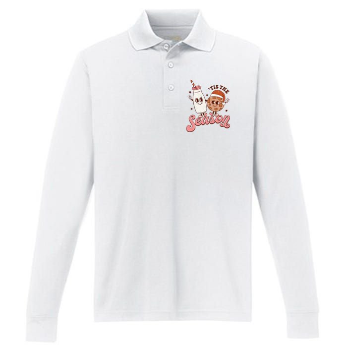 Festive Retro Christmas Milk and Cookie Season Performance Long Sleeve Polo