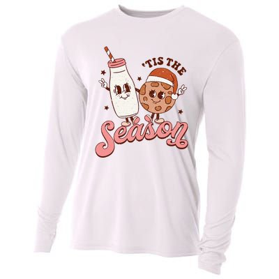 Festive Retro Christmas Milk and Cookie Season Cooling Performance Long Sleeve Crew