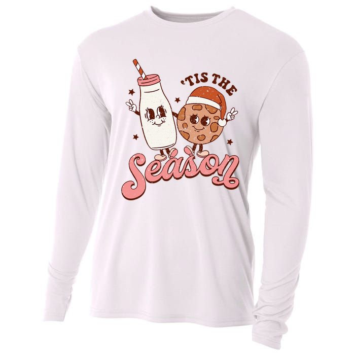 Festive Retro Christmas Milk and Cookie Season Cooling Performance Long Sleeve Crew