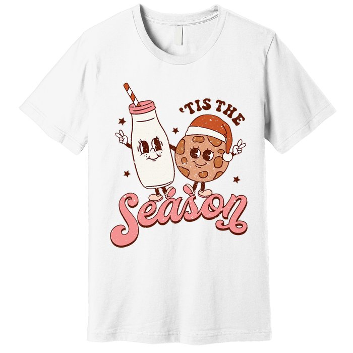 Festive Retro Christmas Milk and Cookie Season Premium T-Shirt