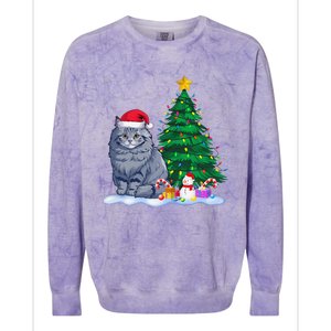 Funny Ragdoll Cat Xmas Tree Lights Reindeer Hat Christmas Colorblast Crewneck Sweatshirt