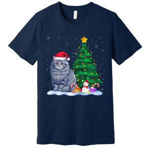 Funny Ragdoll Cat Xmas Tree Lights Reindeer Hat Christmas Premium T-Shirt