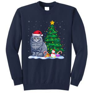 Funny Ragdoll Cat Xmas Tree Lights Reindeer Hat Christmas Tall Sweatshirt