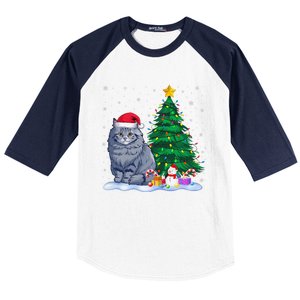 Funny Ragdoll Cat Xmas Tree Lights Reindeer Hat Christmas Baseball Sleeve Shirt