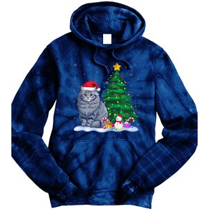 Funny Ragdoll Cat Xmas Tree Lights Reindeer Hat Christmas Tie Dye Hoodie