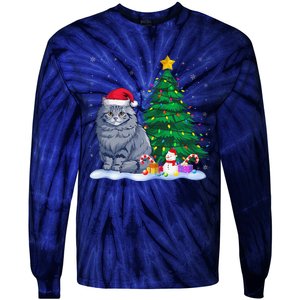 Funny Ragdoll Cat Xmas Tree Lights Reindeer Hat Christmas Tie-Dye Long Sleeve Shirt