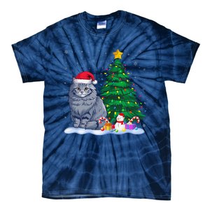 Funny Ragdoll Cat Xmas Tree Lights Reindeer Hat Christmas Tie-Dye T-Shirt