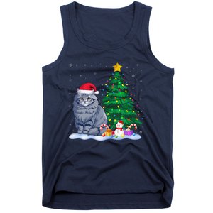 Funny Ragdoll Cat Xmas Tree Lights Reindeer Hat Christmas Tank Top