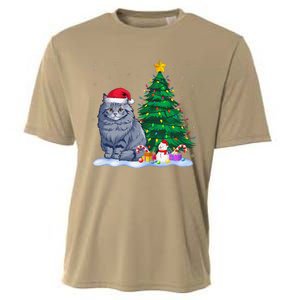 Funny Ragdoll Cat Xmas Tree Lights Reindeer Hat Christmas Cooling Performance Crew T-Shirt