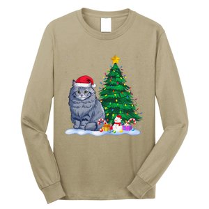 Funny Ragdoll Cat Xmas Tree Lights Reindeer Hat Christmas Long Sleeve Shirt