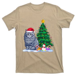 Funny Ragdoll Cat Xmas Tree Lights Reindeer Hat Christmas T-Shirt