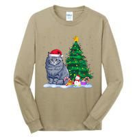 Funny Ragdoll Cat Xmas Tree Lights Reindeer Hat Christmas Tall Long Sleeve T-Shirt