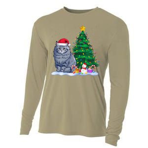 Funny Ragdoll Cat Xmas Tree Lights Reindeer Hat Christmas Cooling Performance Long Sleeve Crew