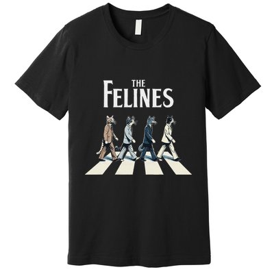 Felines Retro Cat Rock Music Gift Funny Cat Premium T-Shirt