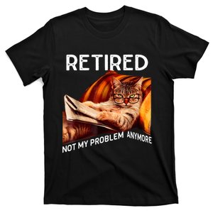 Funny Retired Cat Reading Not My Problem Anymore Retirement T-Shirt