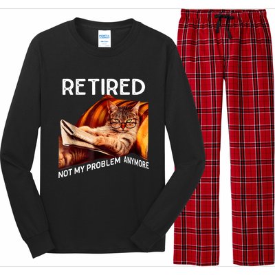 Funny Retired Cat Reading Not My Problem Anymore Retirement Long Sleeve Pajama Set