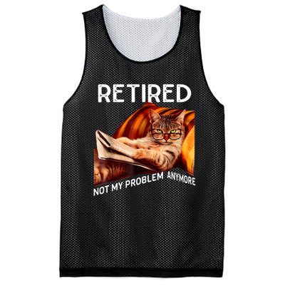 Funny Retired Cat Reading Not My Problem Anymore Retirement Mesh Reversible Basketball Jersey Tank