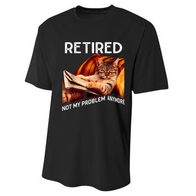 Funny Retired Cat Reading Not My Problem Anymore Retirement Performance Sprint T-Shirt