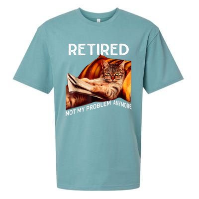 Funny Retired Cat Reading Not My Problem Anymore Retirement Sueded Cloud Jersey T-Shirt