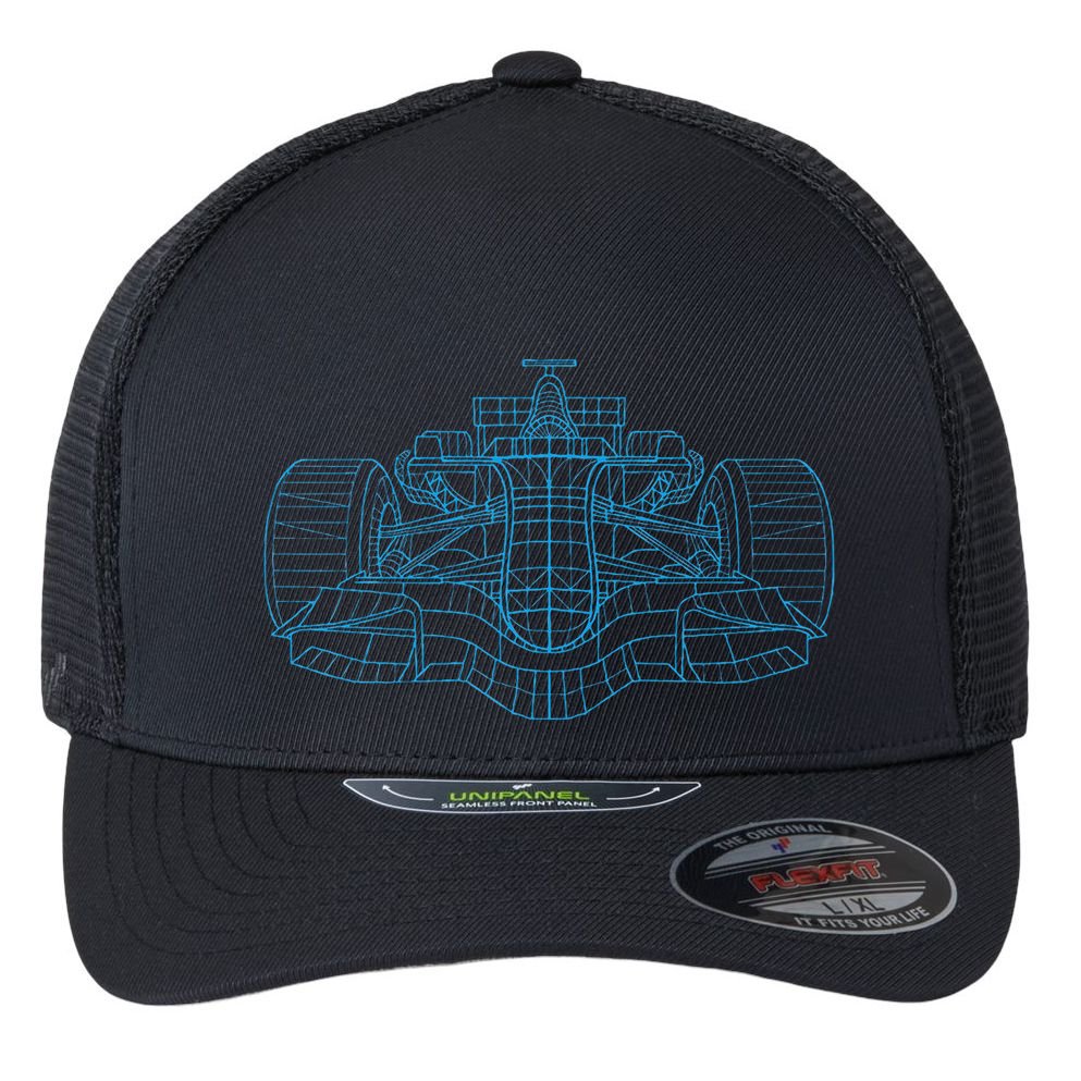 Formula Racing Car Drawing Racing Fan Mechanic Engineer Flexfit Unipanel Trucker Cap